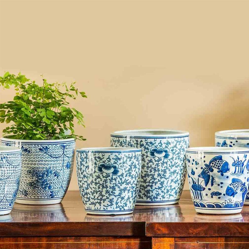Blue & White Ceramic Planter, Extra Large