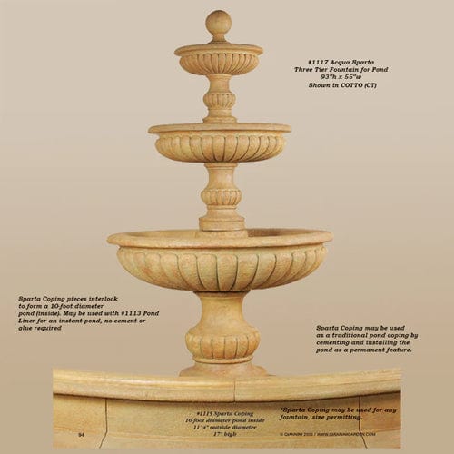 Acqua Sparta Three Tier Outdoor Water Fountain for Pond