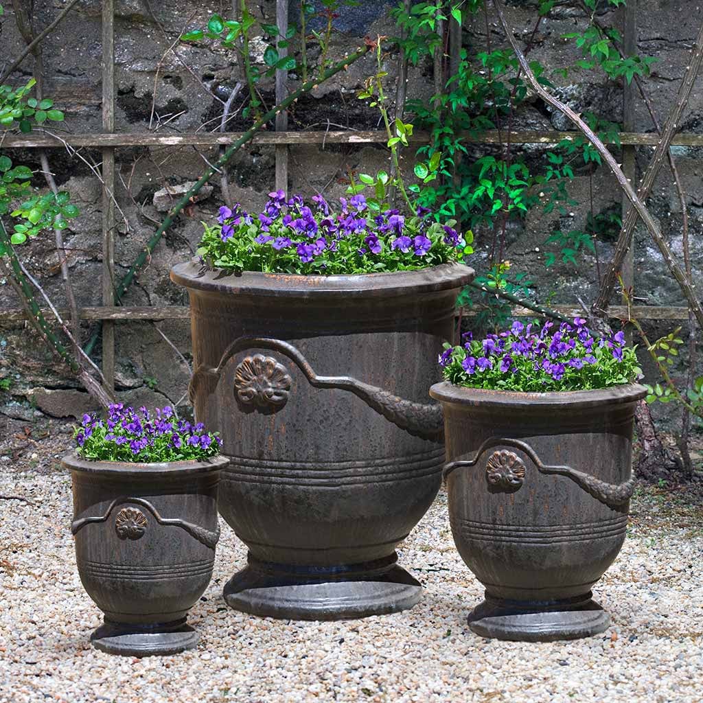 Coquille Anduze Urn Set of 3 | Glazed and Terra Cotta Collection