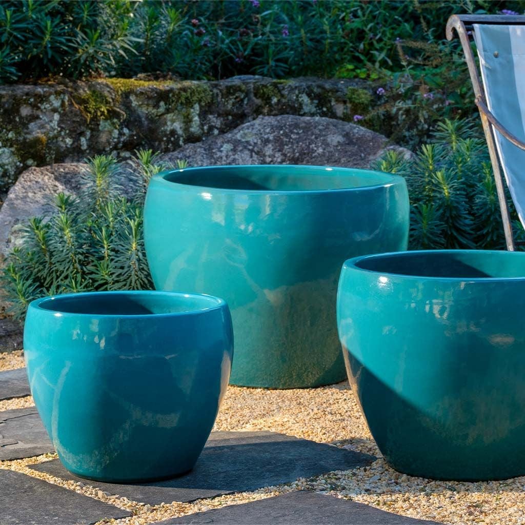 Cabachon Glazed Planter Set of 3 in Agave  finish