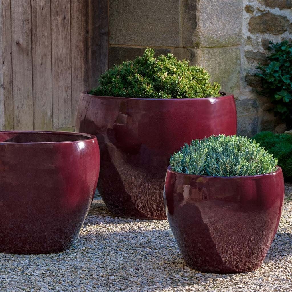 Cabachon Glazed Planter Set of 3 in Plum finish