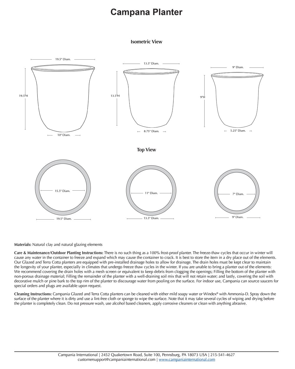 Campana Planter Set of 3 Specs