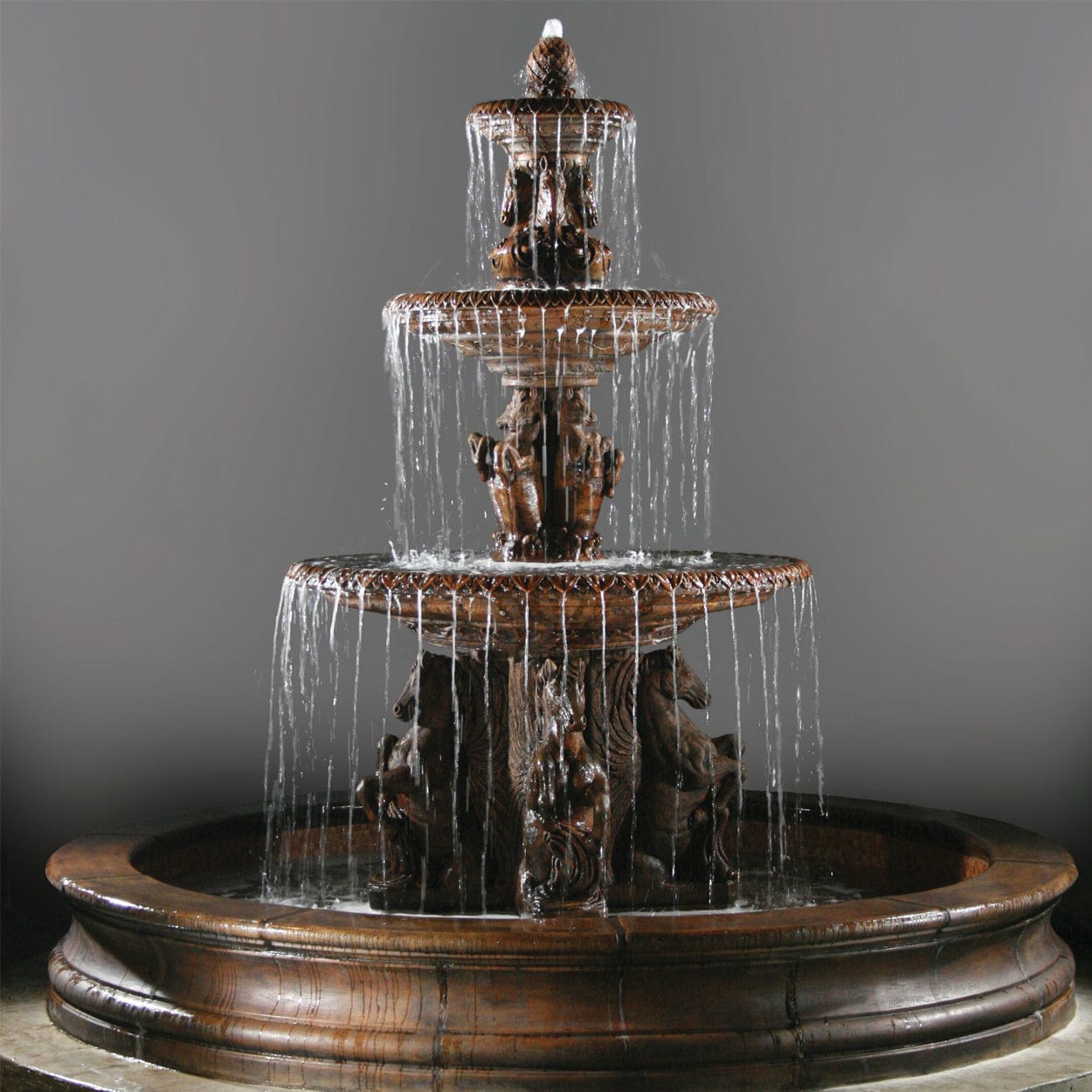 3 Tier Cavalli Outdoor Water Fountain With 12 Foot Bracci Basin
