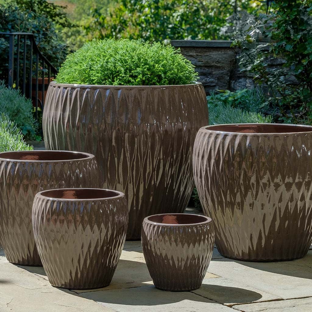 Harlequin Glazed Planter Nested Set of 5 in Fog finish