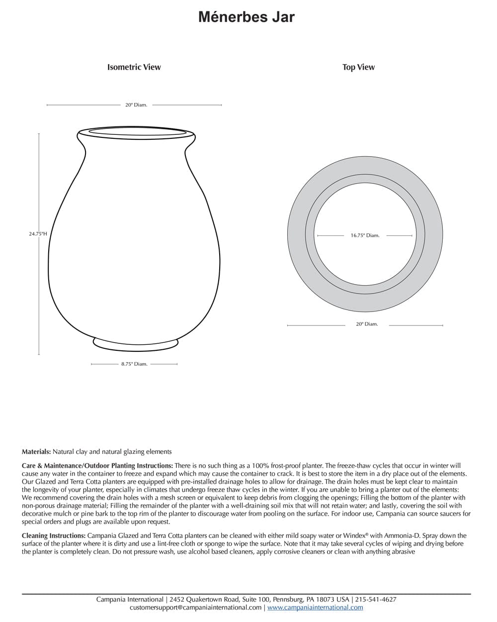 Ménerbes Terra Cotta Jar in Aegean Finish Specs