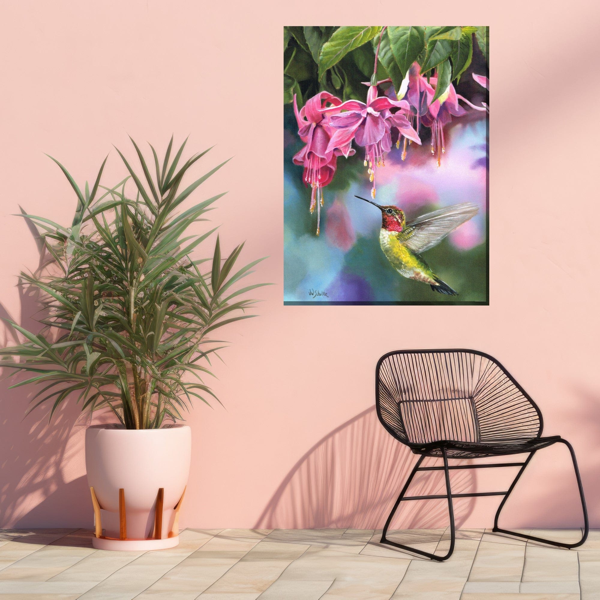 Fuschia & Hummer Outdoor Canvas Art