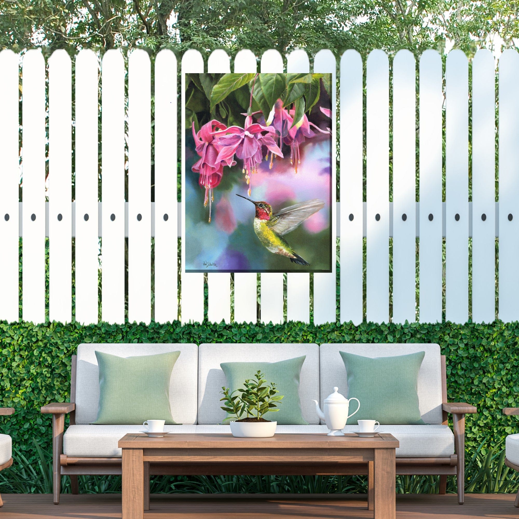 Fuschia & Hummer Outdoor Canvas Art