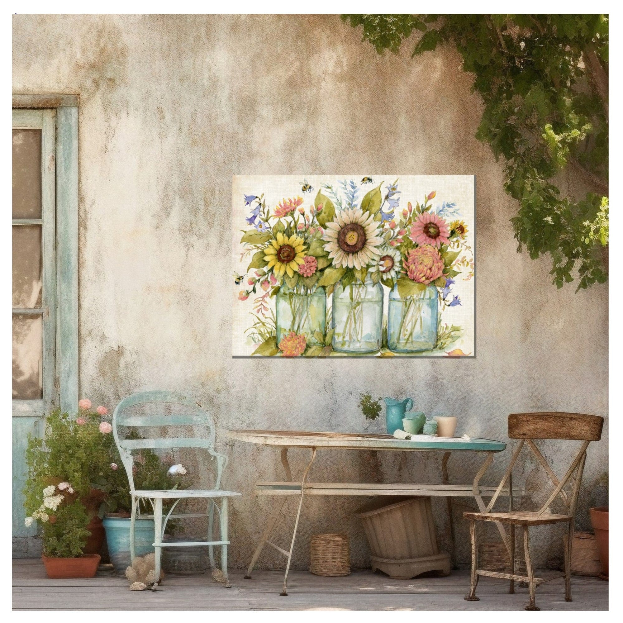 Buzzing Bouquets Outdoor Canvas Art