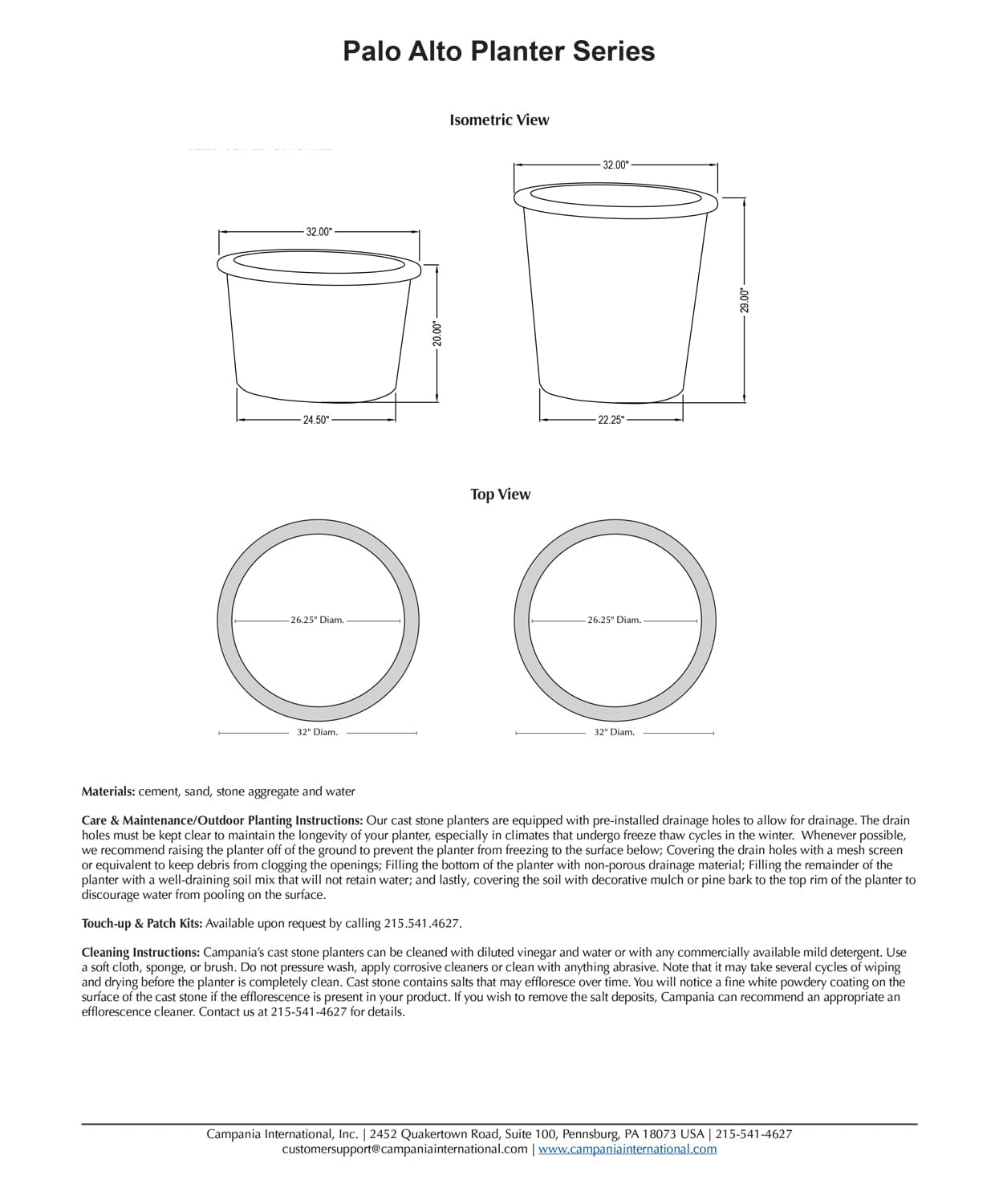 Palo Alto Low Garden Planter Specs