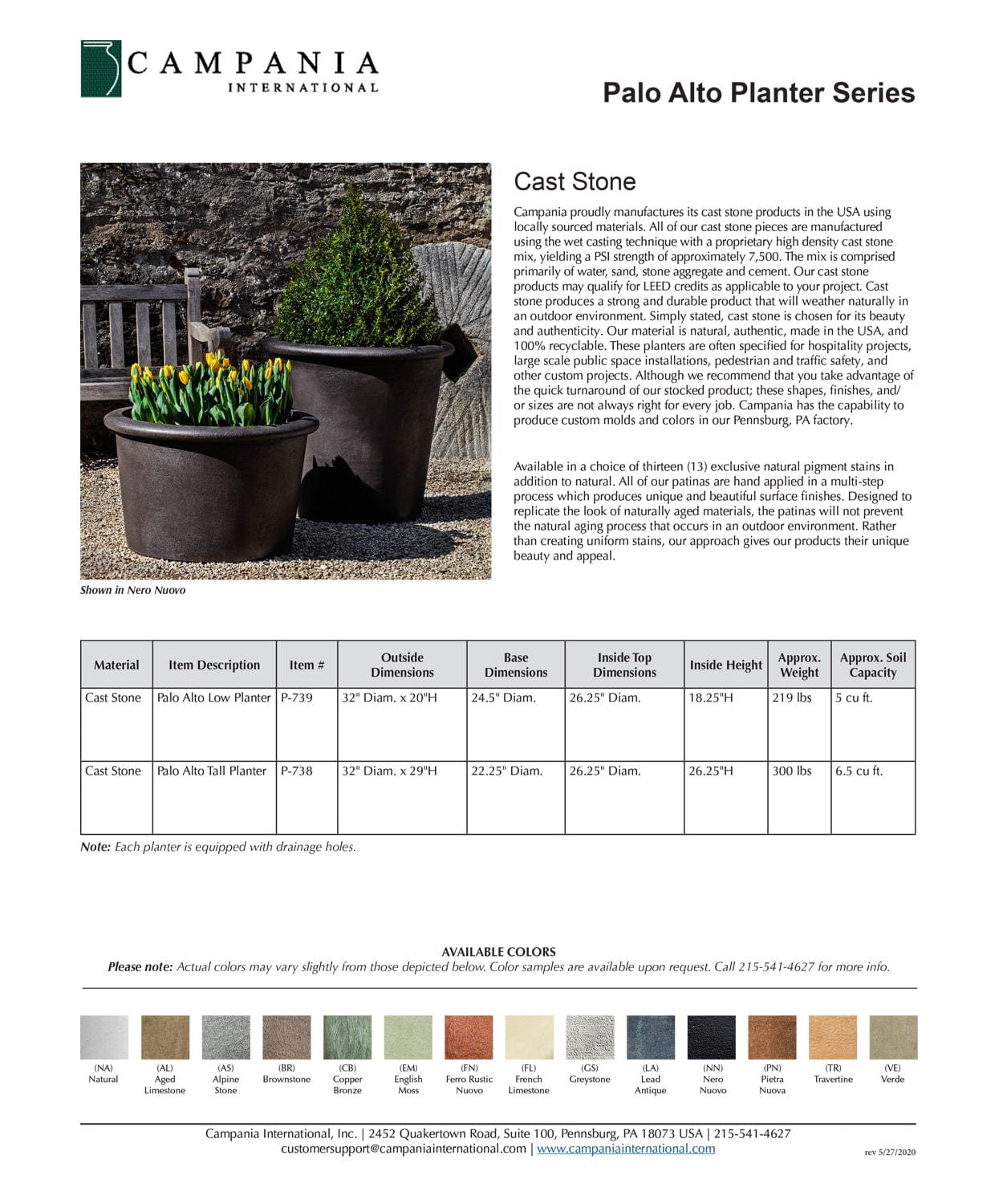 Palo Alto Low Garden Planter Specs