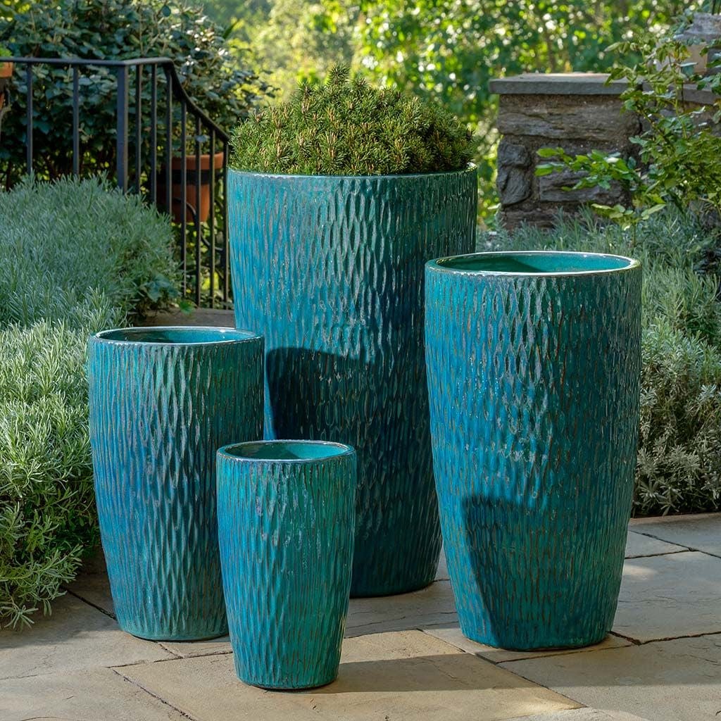 Rivulet Glazed Planter Nested Set of 4 in Blue Jade finish