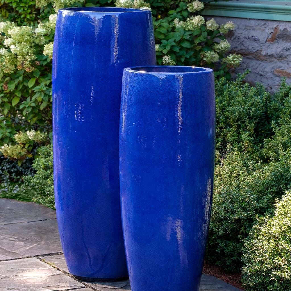 Sabine Glazed Terra Cotta Planter - Tall in Riviera Blue finish