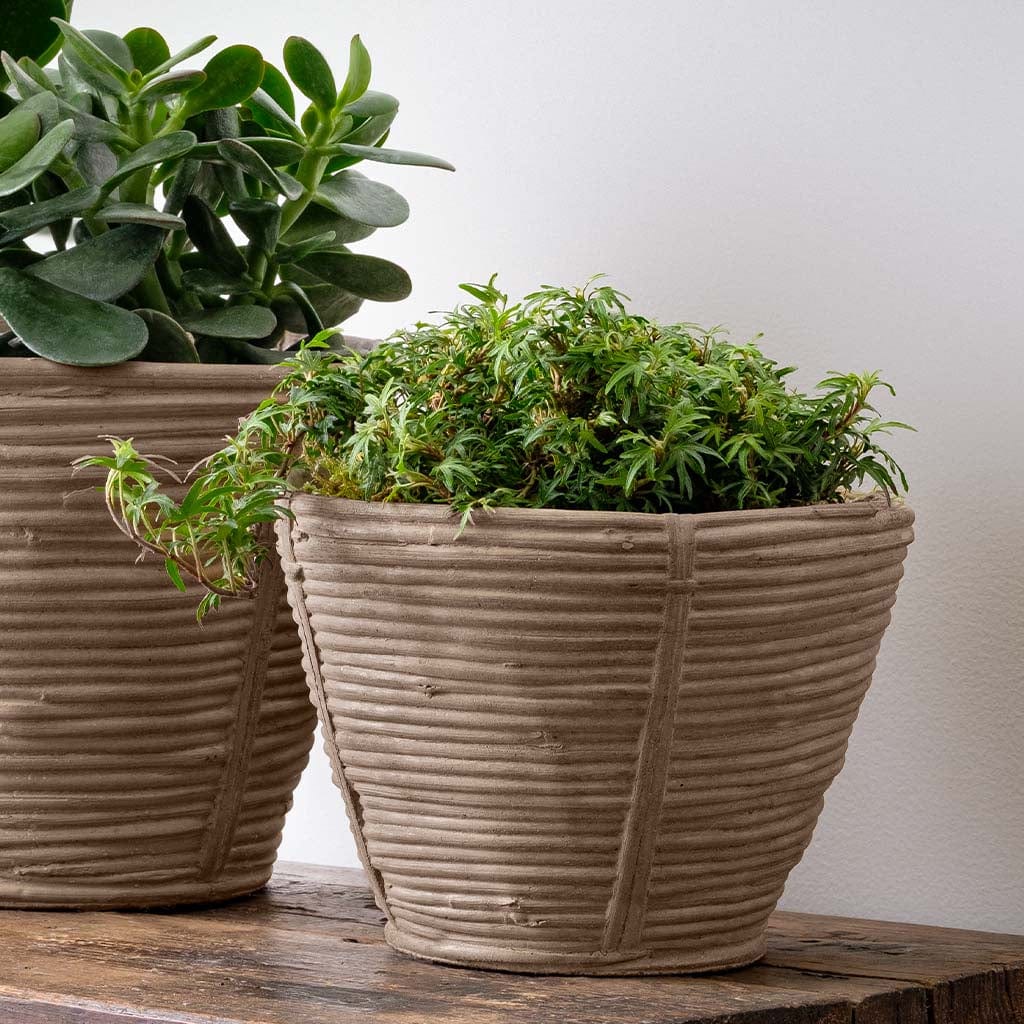 Reed Lightweight Cast Stone Concrete Planter in Brown