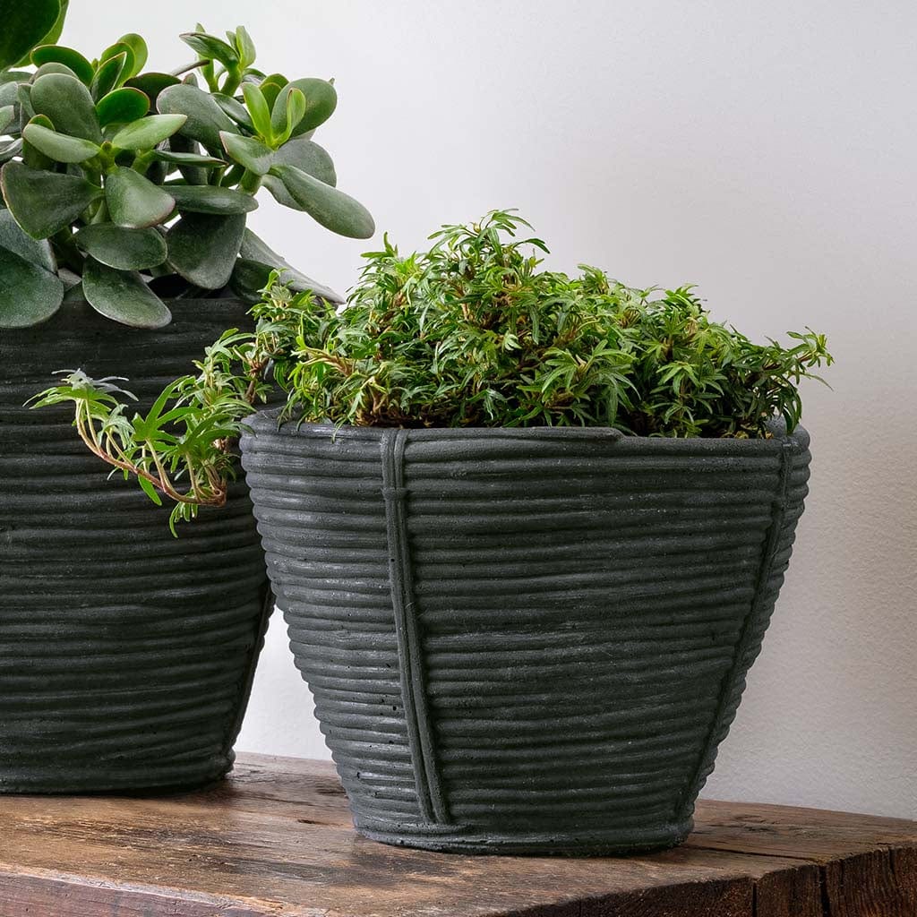 Reed Lightweight Cast Stone Concrete Planter in Charcoal