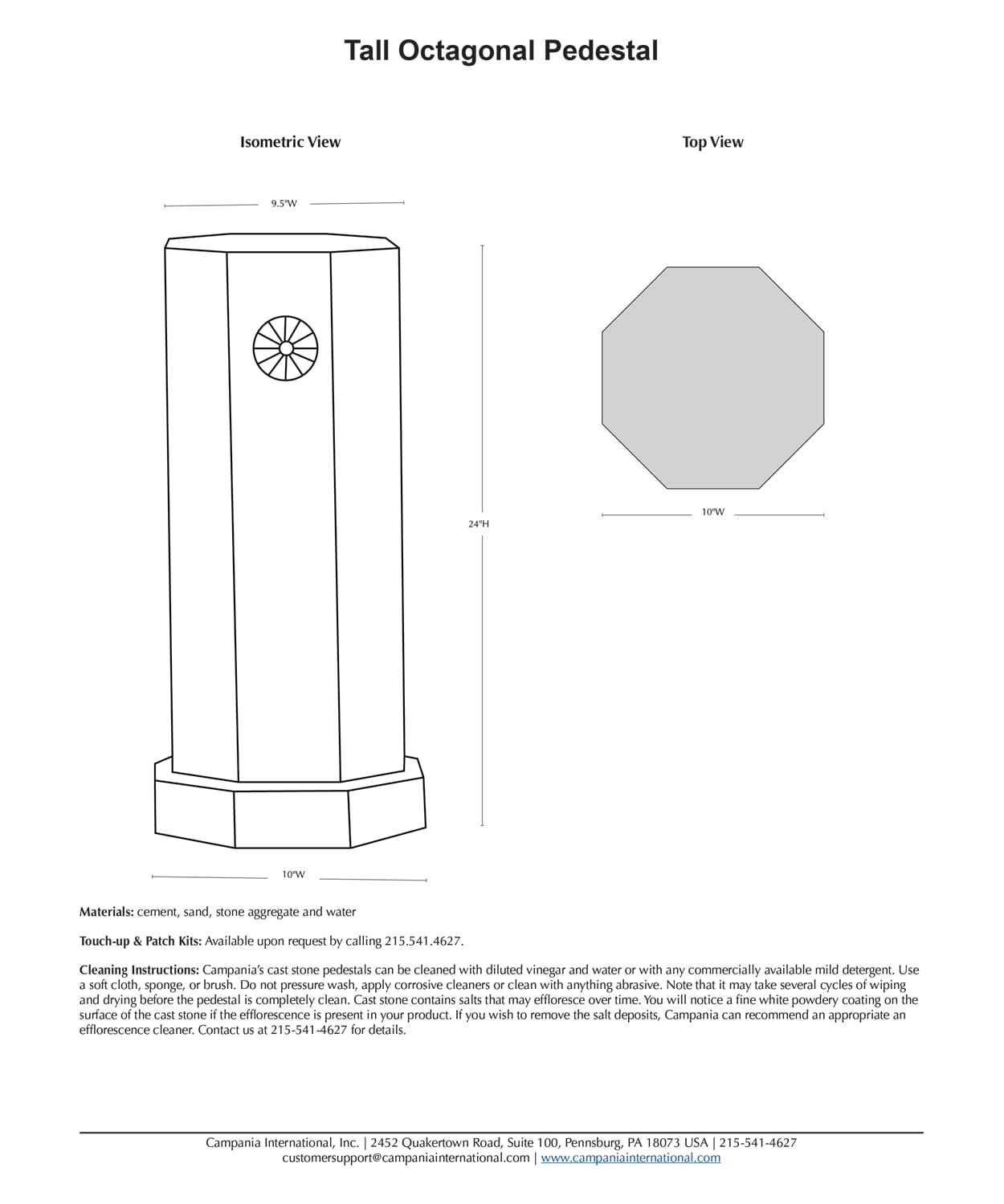 Tall Octagonal Pedestal for Urns and Statues