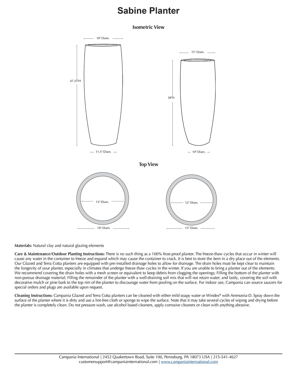 Sabine Glazed Terra Cotta Planter Specs