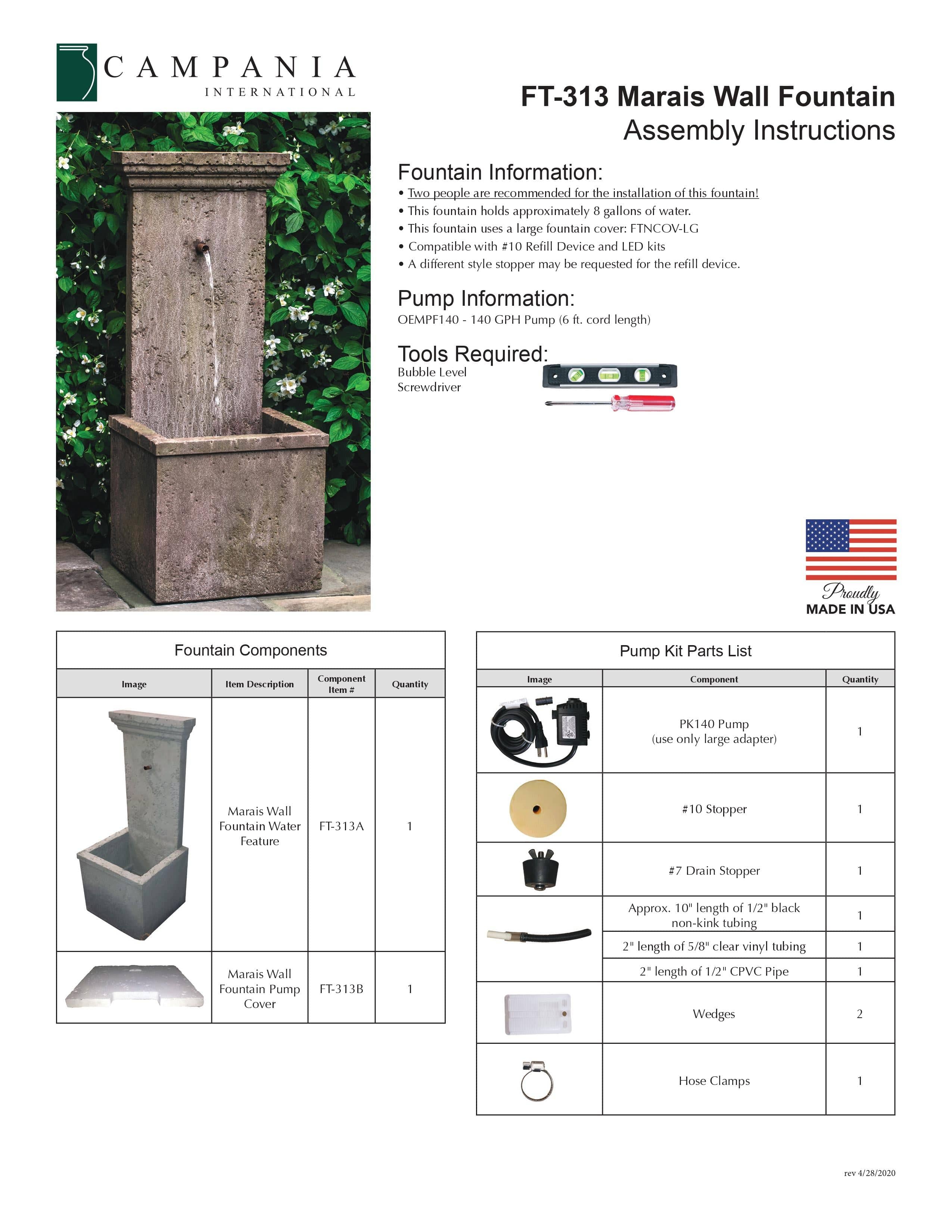 Marais Wall Outdoor Fountain - Outdoor Art Pros