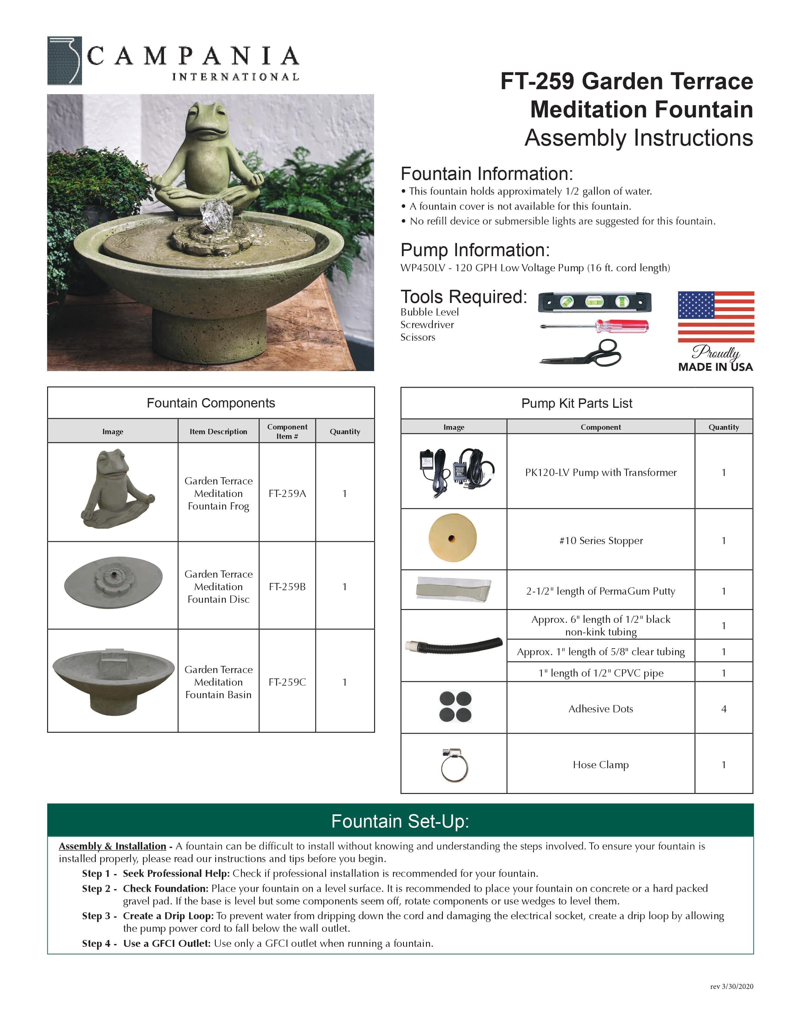 Garden Terrace Meditation Water Fountain - Outdoor Art Pros