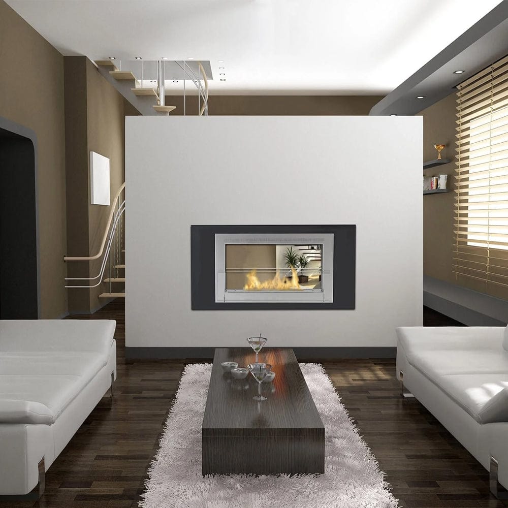 Eco-Feu Montreal 2-Sided Biofuel Fireplace in Matte Black with and Stainless Steel Interior - Outdoor Art Pros