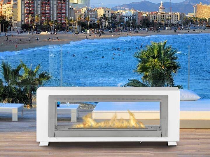 Eco-Feu Santa Cruz 2-Sided Gloss White Biofuel Fireplace - Outdoor Art Pros