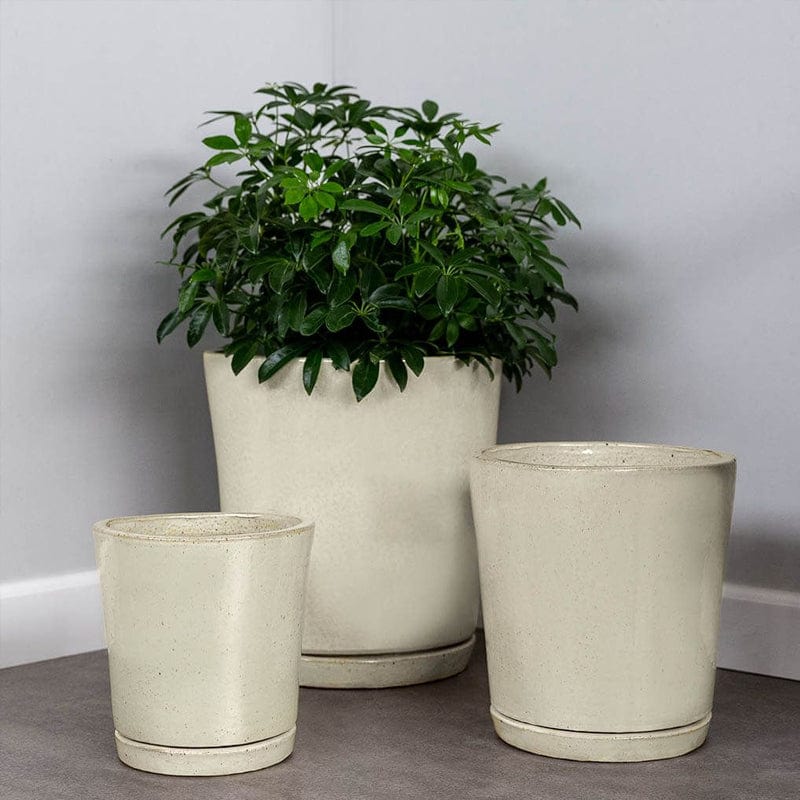 I/O Series Tapered Cylinder Planters - Set of 3 in Cream - Outdoor Art Pros