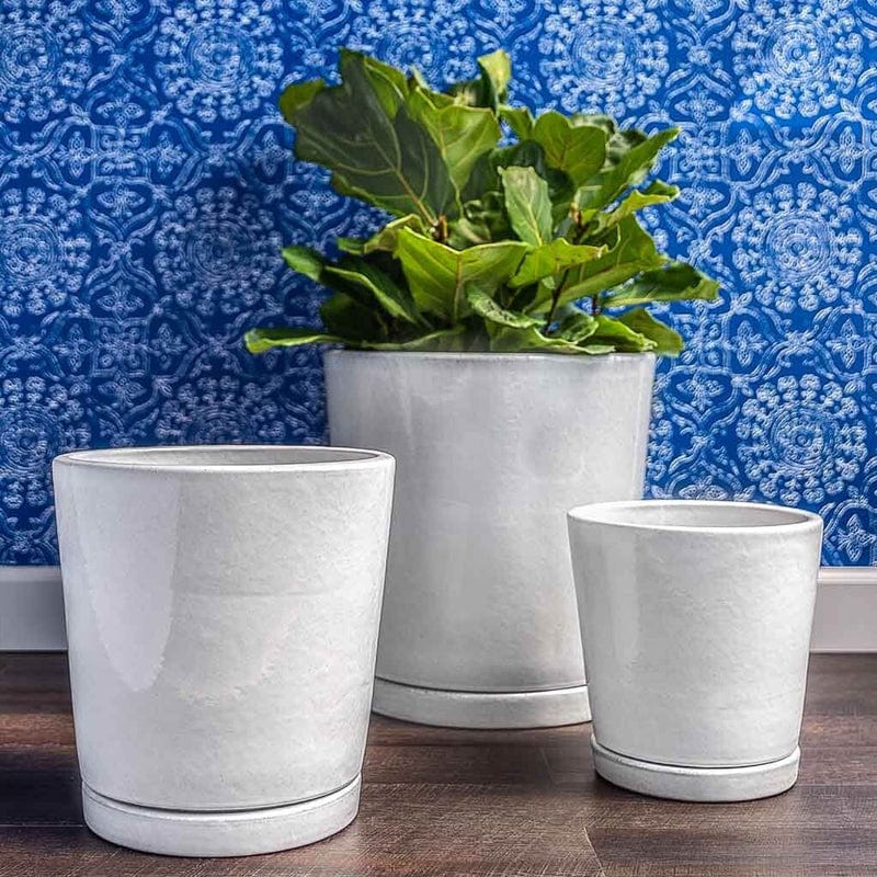 I/O Series Tapered Cylinder Planters - Set of 3 in White - Outdoor Art Pros