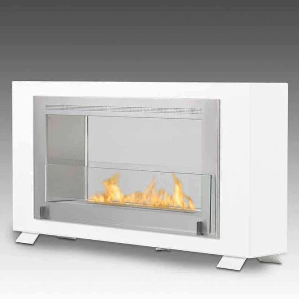 Eco-Feu Montreal 2-Sided Biofuel Fireplace In Gloss White and Stainless Steel Interior - Outdoor Art Pros